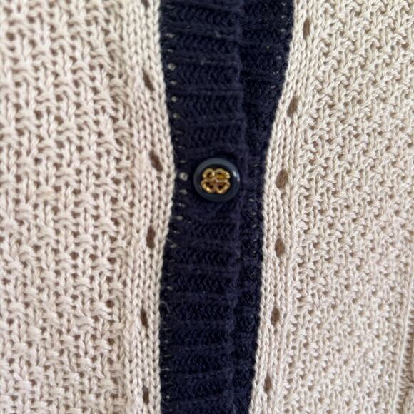 Cable Knit Cardigan Sweater Women's S Cream & Black Preppy Delicate Crochet - Picture 5 of 9